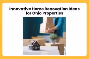 Small model house on table with person packing boxes in the background, illustrating home renovation.