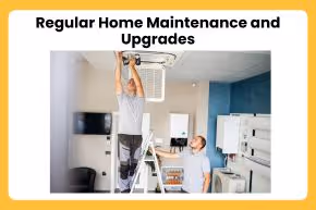 Man on ladder replacing an air conditioner filter in a modern laundry room while another man watches.